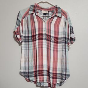 Womens Universal Thread Plaid Button Down Short Shirt Size S